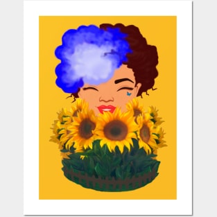 Girl in sunflowers Posters and Art